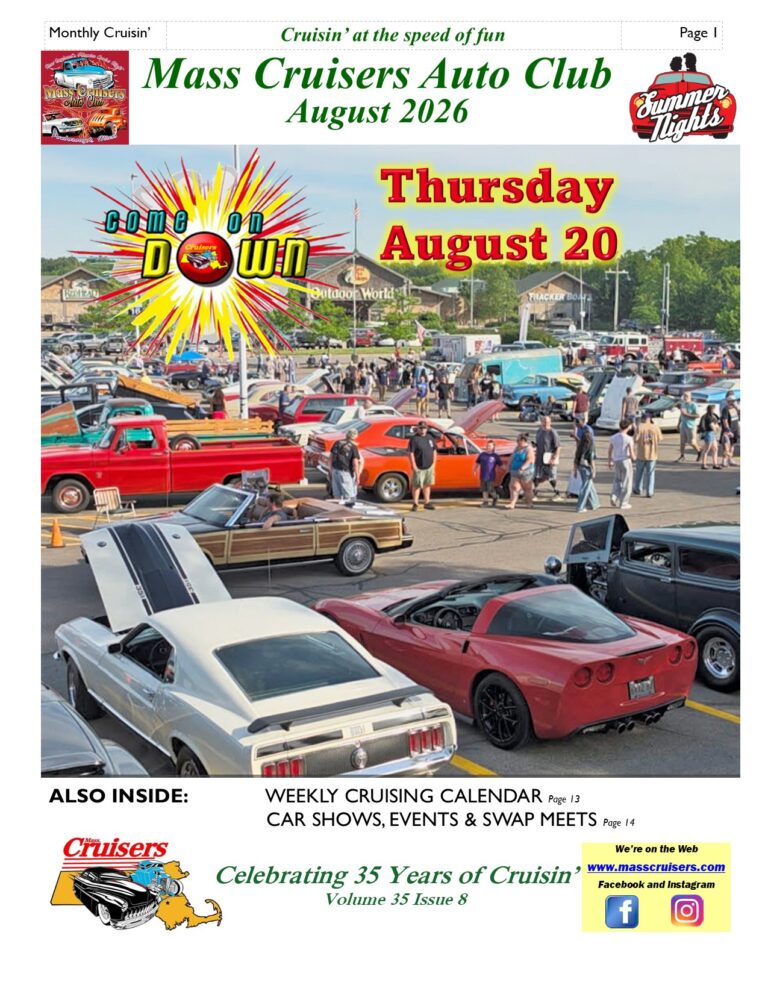 Flyer for Mass Cruisers Auto Club Monthly Car Cruise