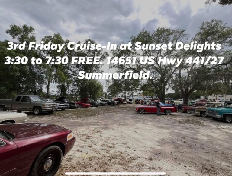 Flyer for 3rd Friday Cruise-In at Sunset Delights