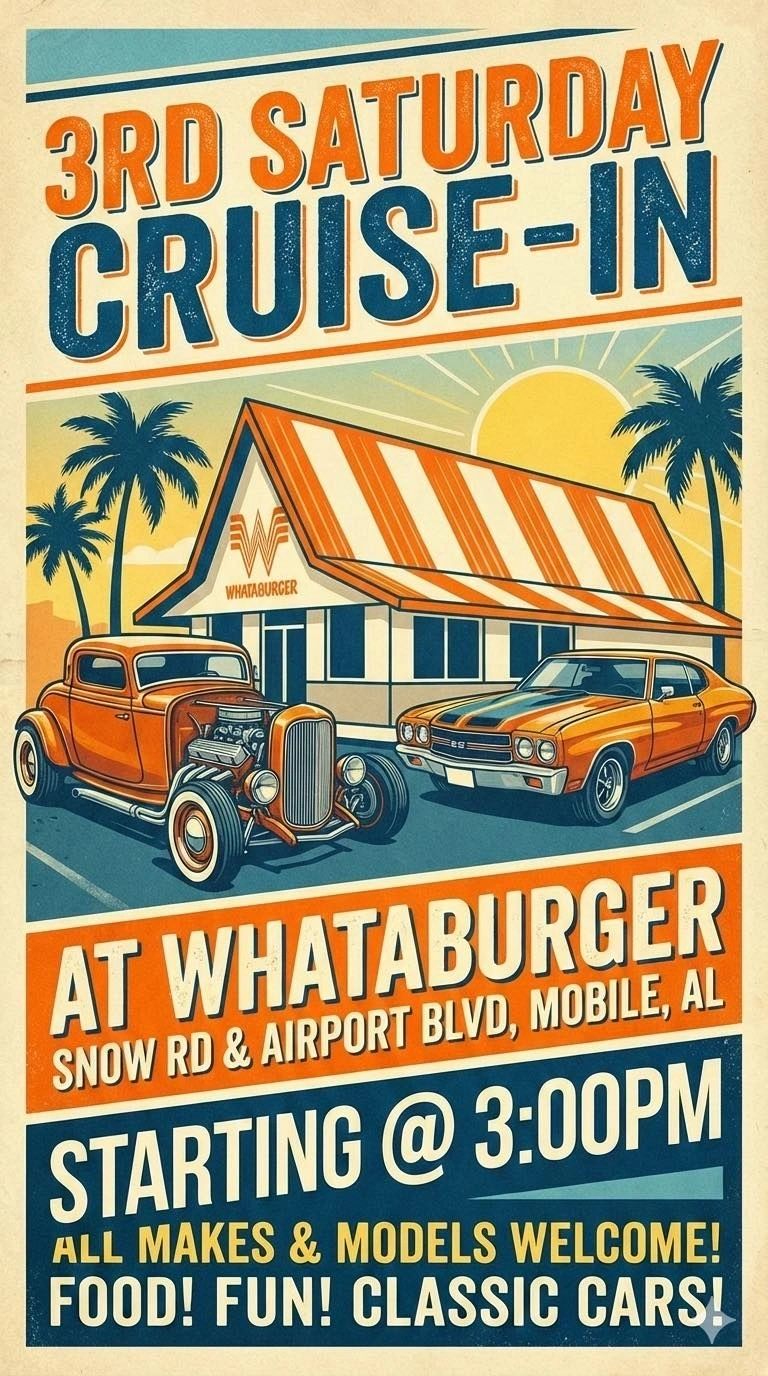 Flyer for 3rd Saturday Cruise-In at Whataburger