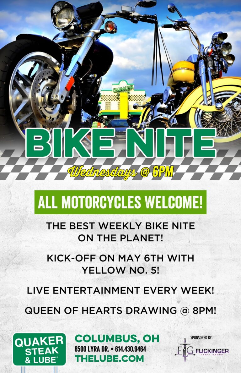 Flyer for Quaker Steak & Lube Bike Nite