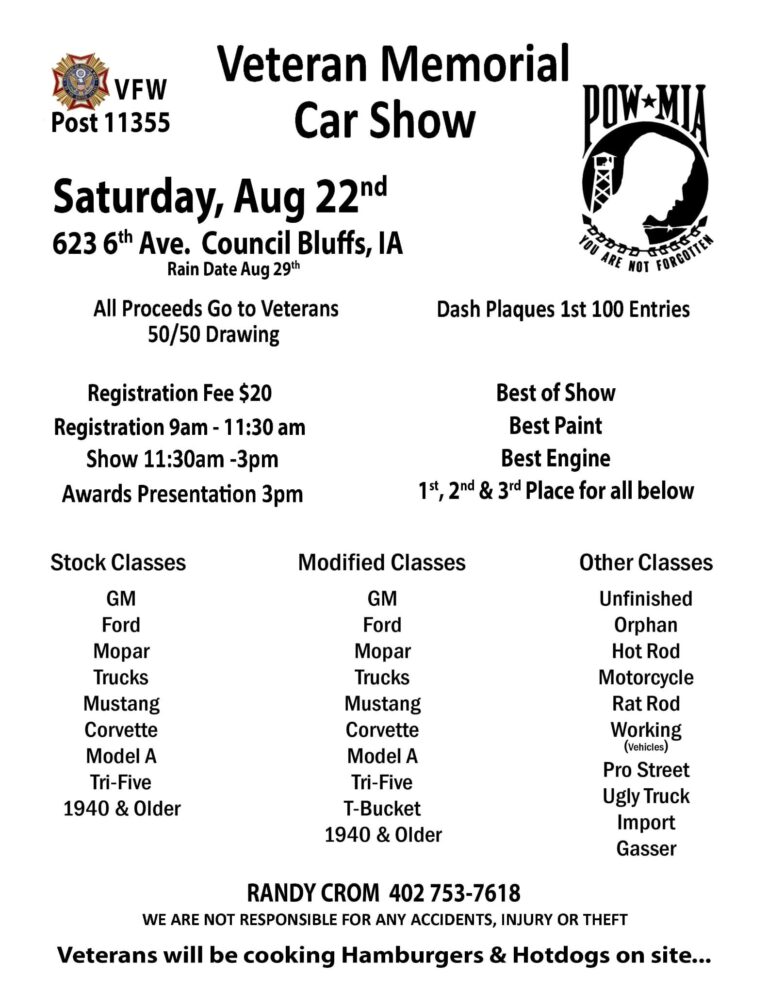 Flyer for Veteran Memorial Car Show