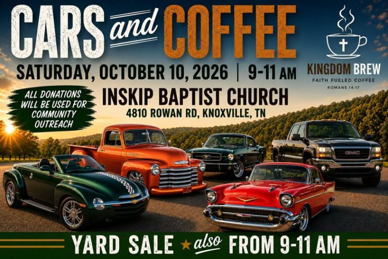 Flyer for Cars and Coffee at Inskip Baptist Church