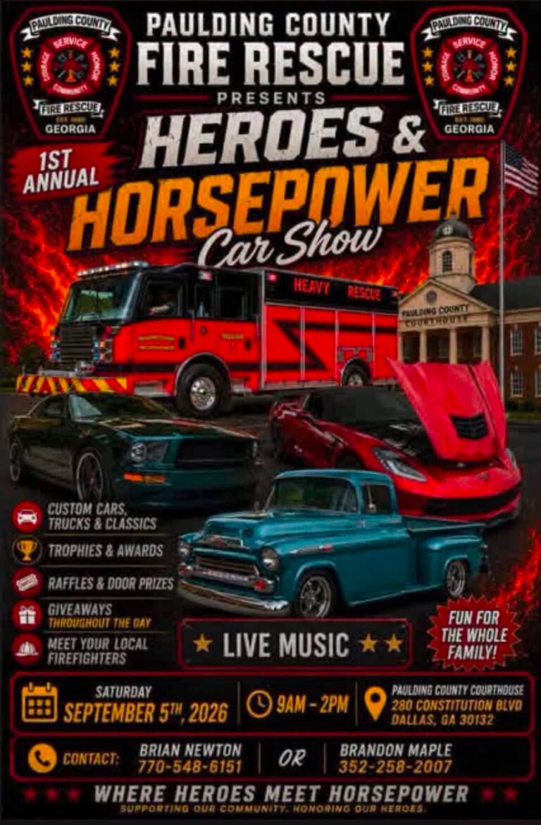 Flyer for Paulding County Fire Rescue Heroes & Horsepower Car Show
