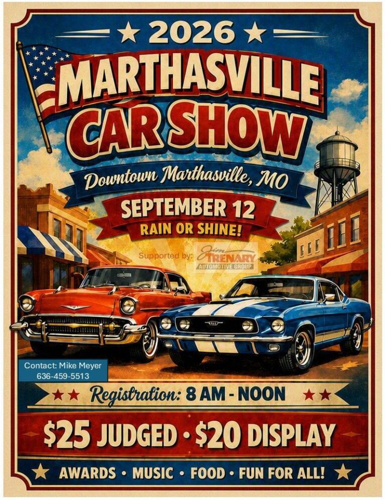 Flyer for 2026 Marthasville Car Show