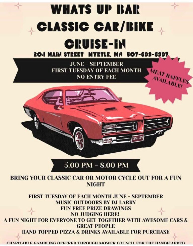 Flyer for What’s up Bar Classic Car/Bike Cruise-In