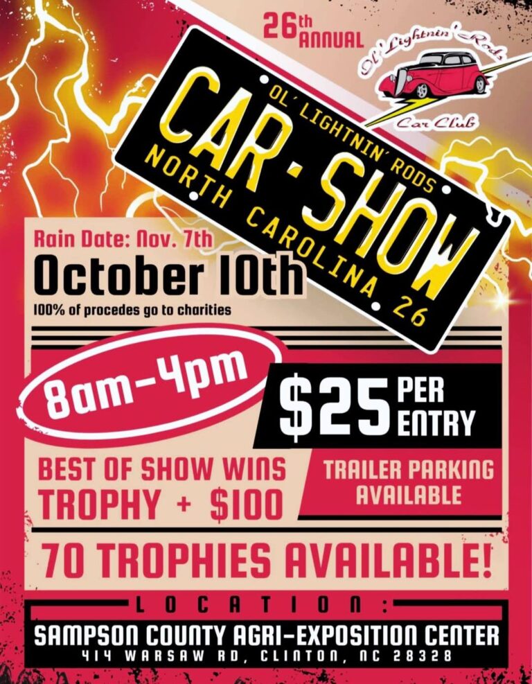 Flyer for Ol’ Lightnin’ Rods 26th Annual Car Show