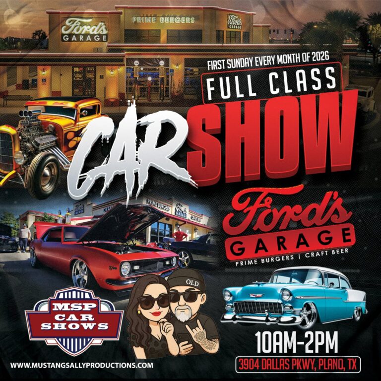 Flyer for Full Class Car, Truck, and Motorcycle Show at Ford’s Garage