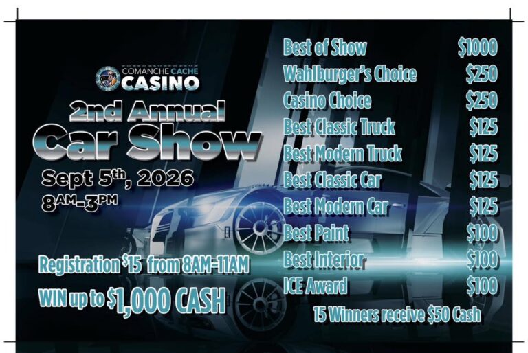 Flyer for 2nd Annual Cache Casino Car Show Hosted by C3 Car Club