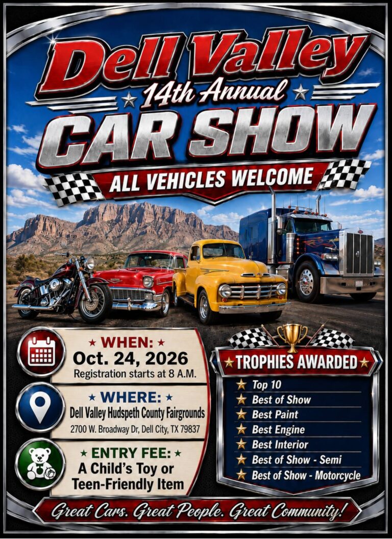 Flyer for Dell Valley 14th Annual Car Show