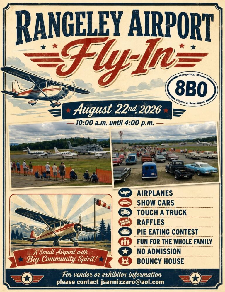 Flyer for Rangeley Fly in and Car Show