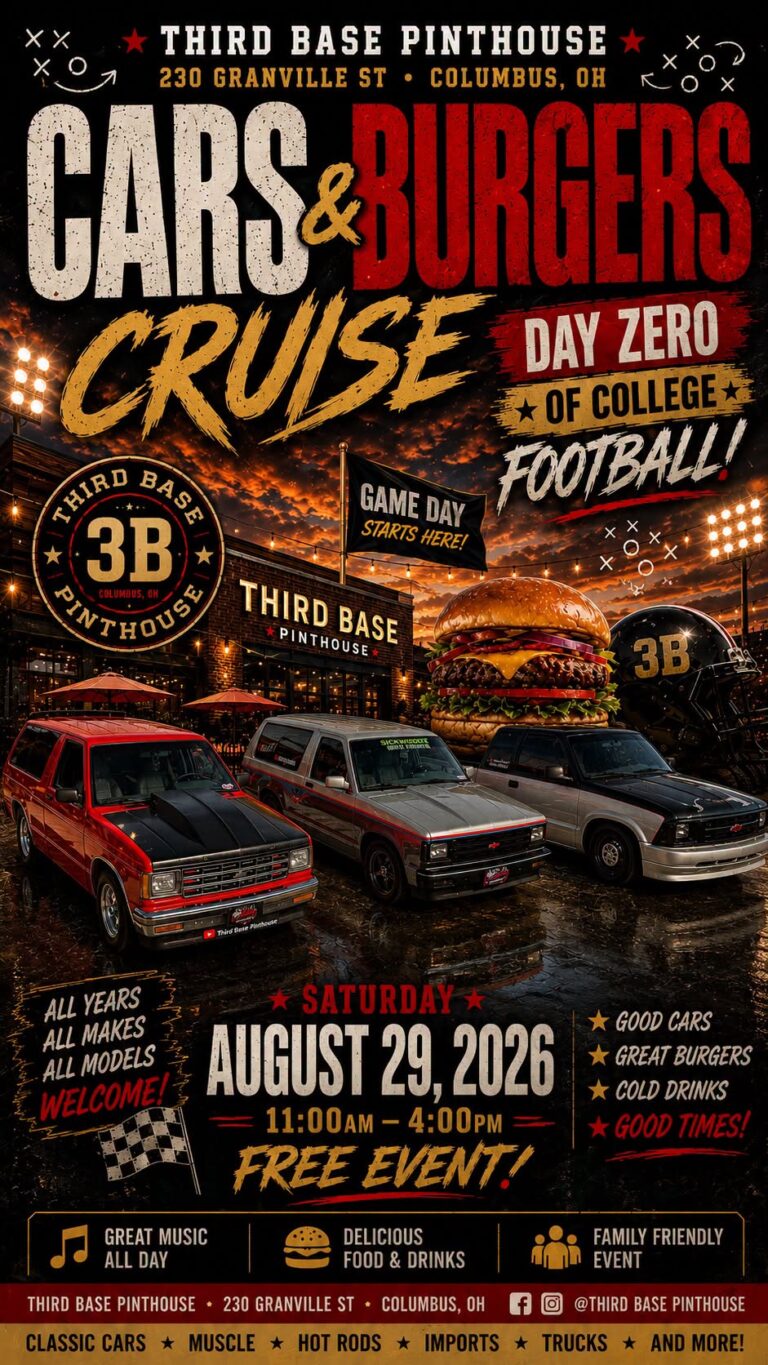 Flyer for Cars & Burgers Cruise Day Zero of College Football!