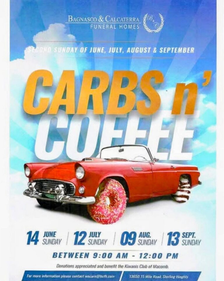 Flyer for Bagnasco & Calcaterra Funeral Homes Carbs n’ Coffee