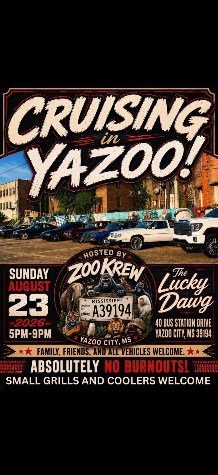 Flyer for Cruising in Yazoo! hosted by Zoo Krew