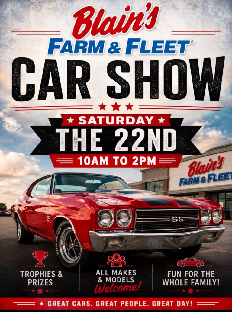 Flyer for Blain’s Farm & Fleet Car Show
