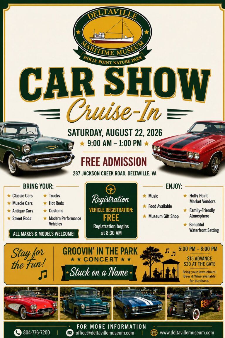 Flyer for Deltaville Maritime Museum Car Show Cruise-In