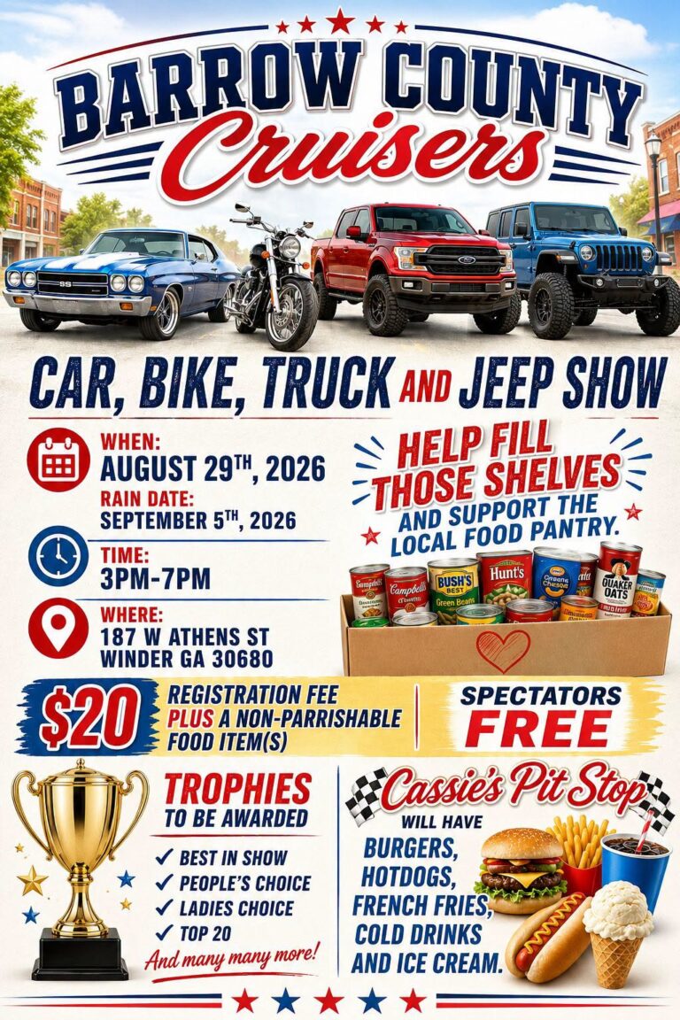 Flyer for Barrow County Cruisers Car, Bike, Truck and Jeep Show