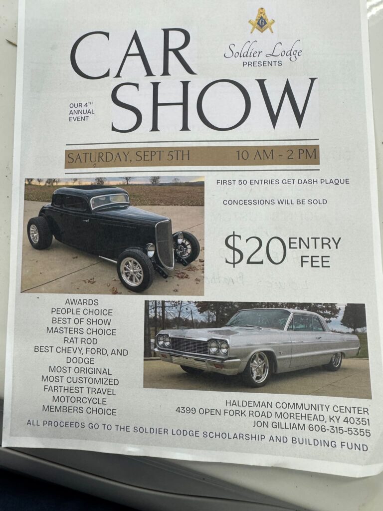 Flyer for Soldier Lodge 4th Annual Car Show