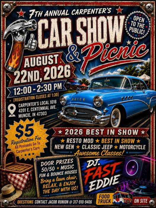 Flyer for 7th Annual Carpenter’s Car Show & Picnic