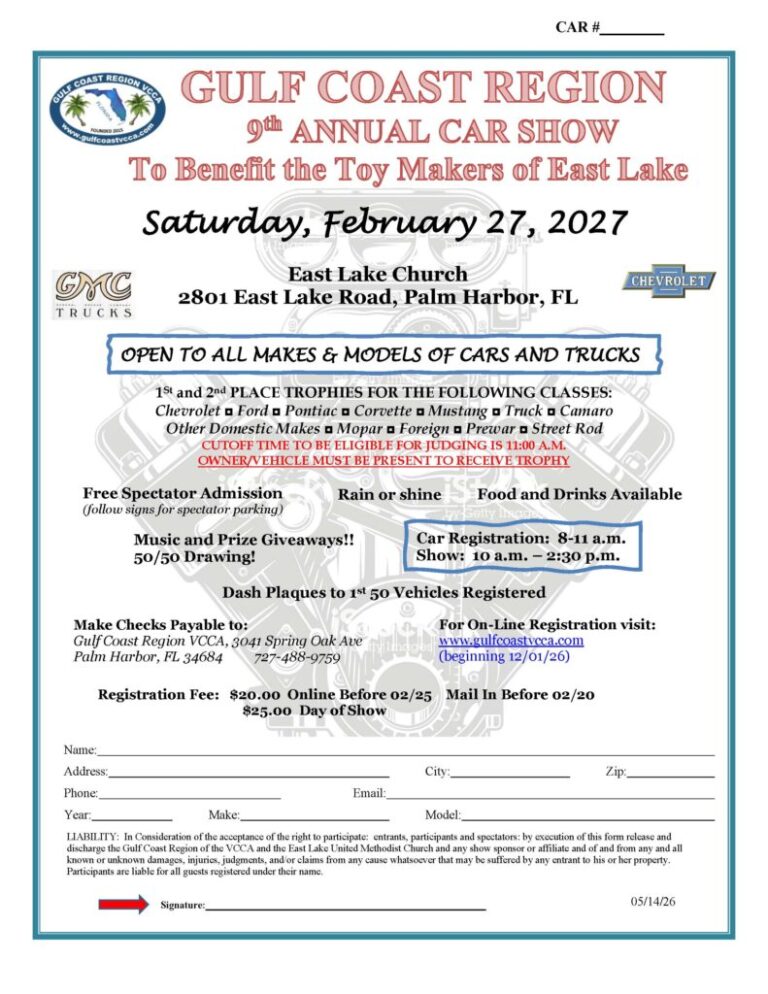Flyer for Gulf Coast Region 9th Annual Car Show