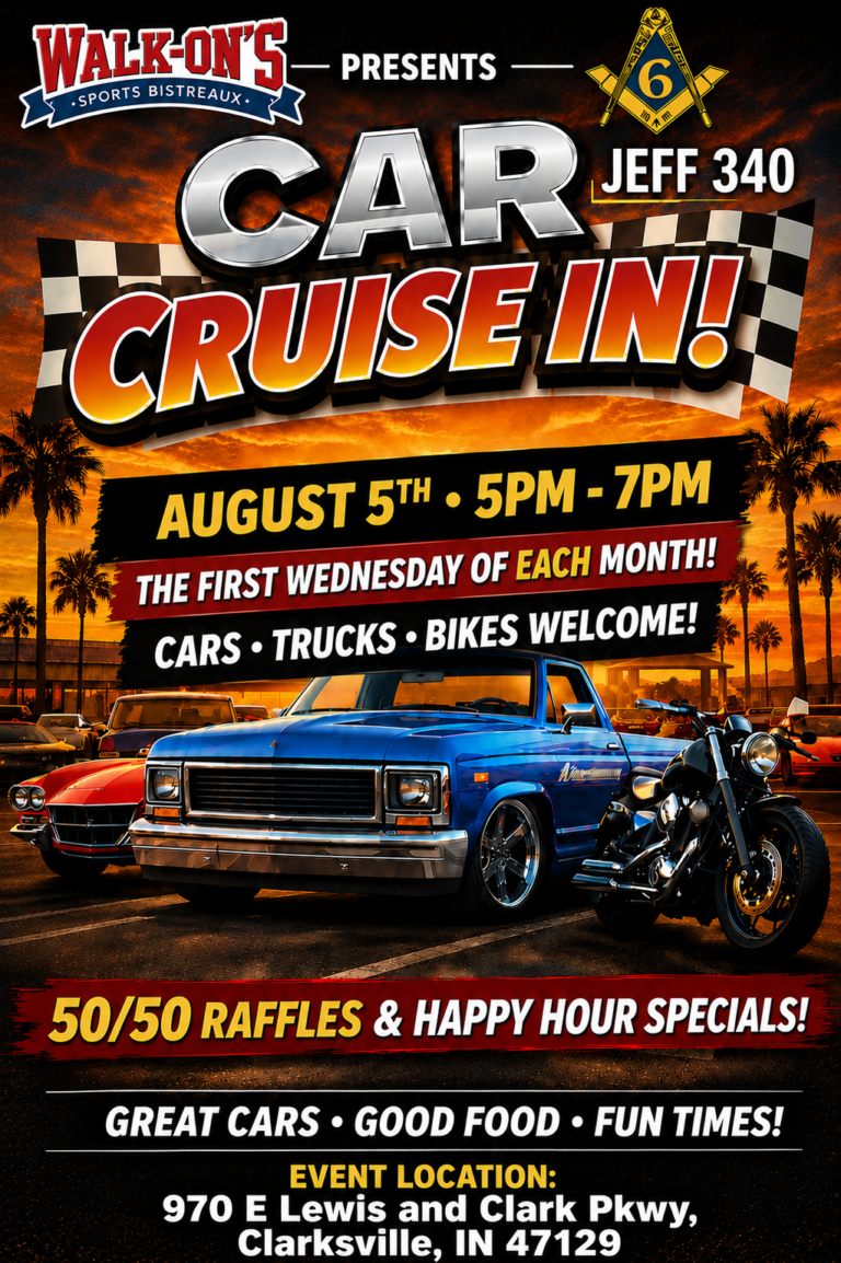 Flyer for Walk-On’s Car Cruise In