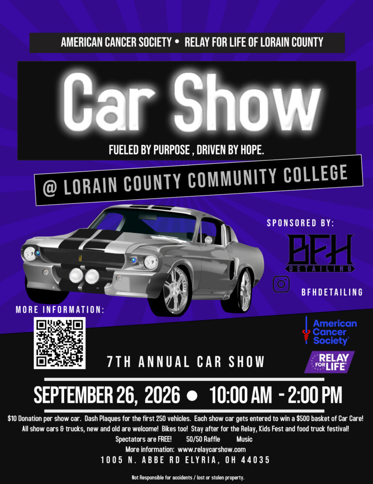 Flyer for 7th Annual American Cancer Society Relay for Life of Lorain County Car Show