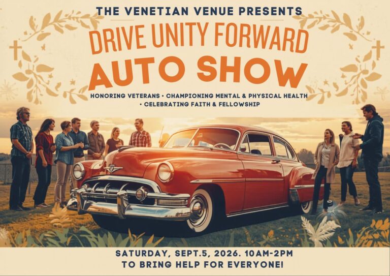 Flyer for The Venetian Venue Drive Unity Forward Auto Show