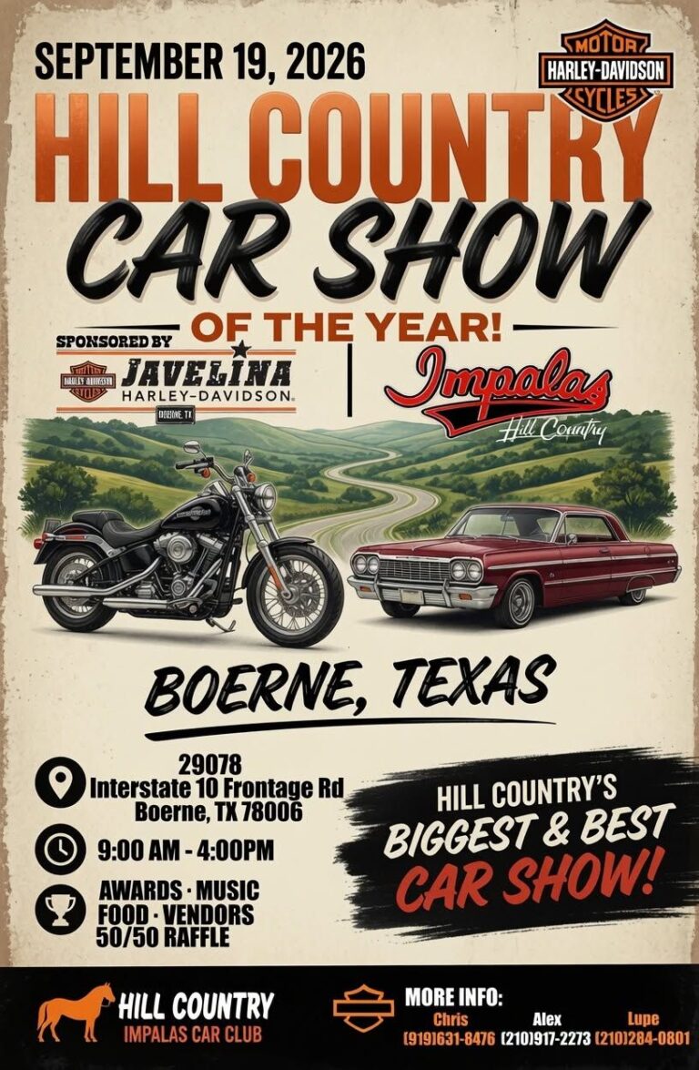 Flyer for Hill Country Impalas Car Club Car Show