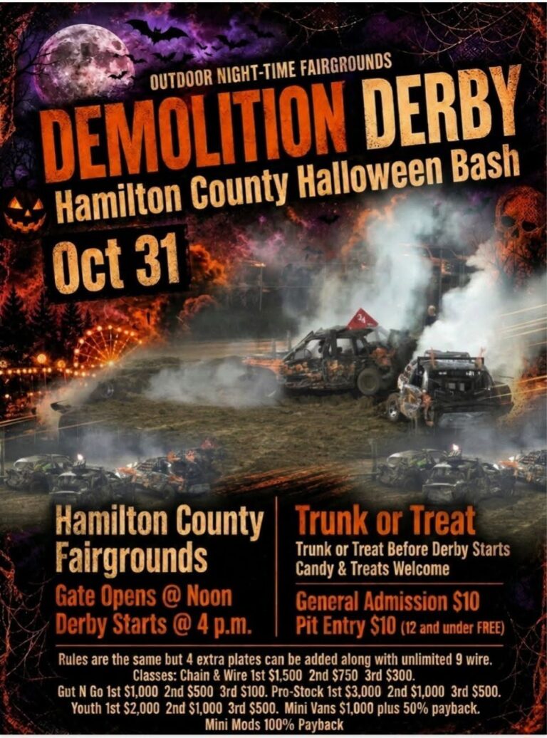 Flyer for Hamilton County Halloween Bash Demolition Derby