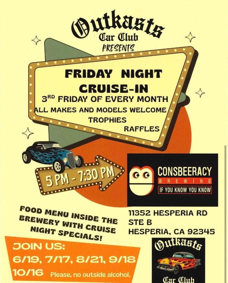Flyer for Outkasts Car Club Friday Night Cruise-In