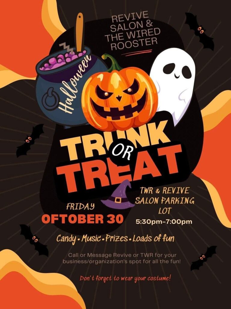 Flyer for Revive Salon & the Wired Rooster Trunk or Treat