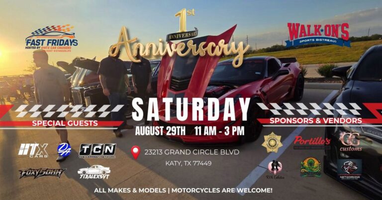 Flyer for Fast Fridays 1st Anniversary Car Show