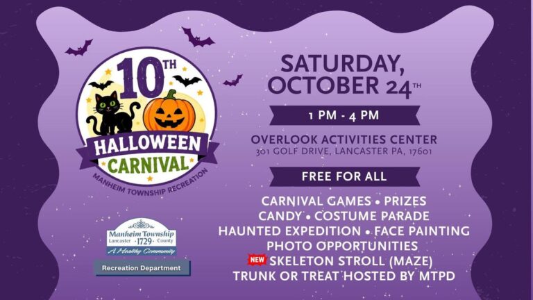 Flyer for Manheim Township Recreation Department 10th Annual Halloween Carnival
