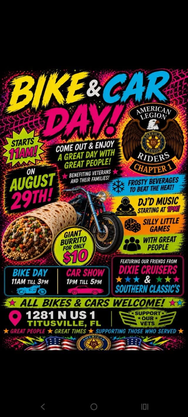 Flyer for American Legion Riders Chapter 1 Bike & Car Day