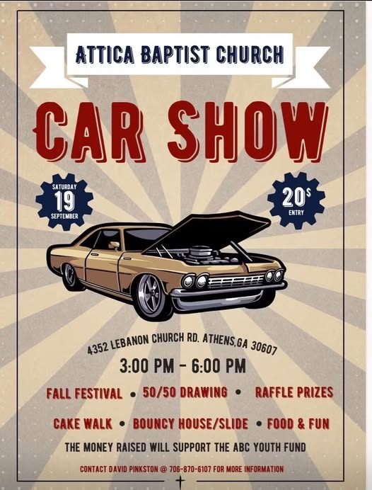 Flyer for Attica Baptist Church Car Show