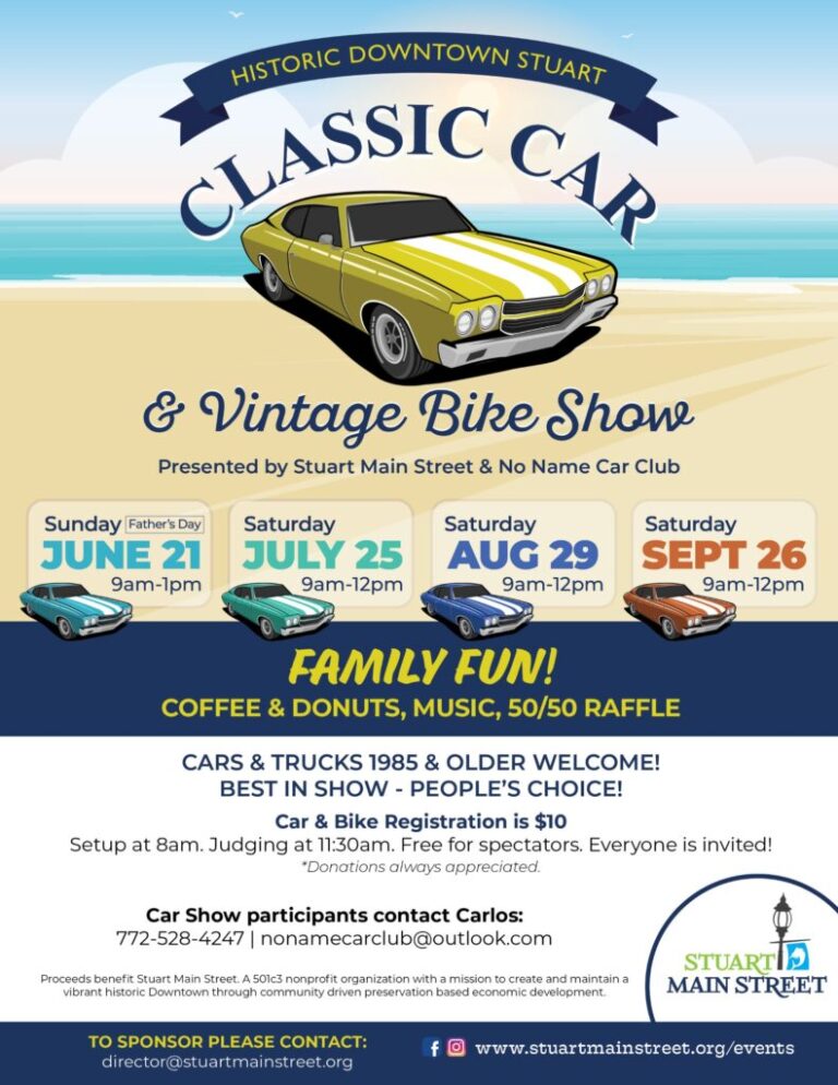 Flyer for Historic Downtown Stuart Classic Car & Vintage Bike Show