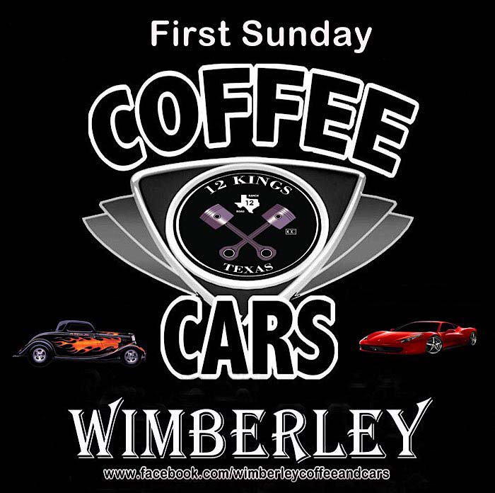 Flyer for First Sunday Coffee & Cars Wimberley