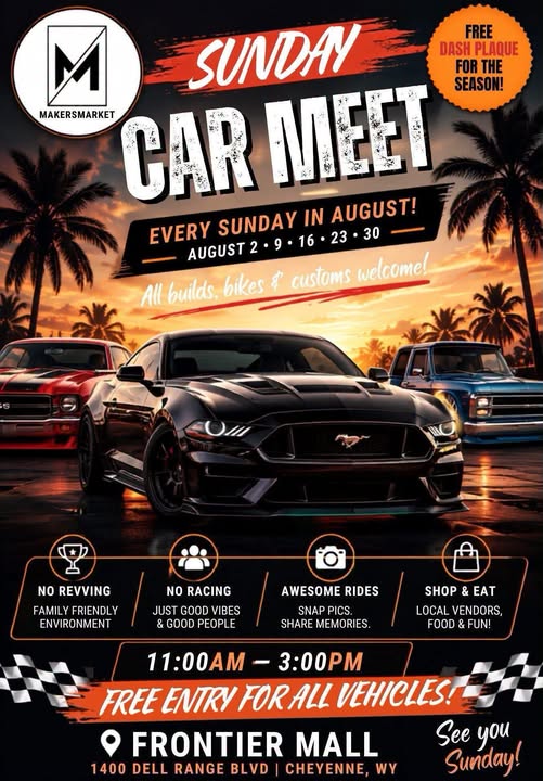 Flyer for Frontier Mall Sunday Car Meet