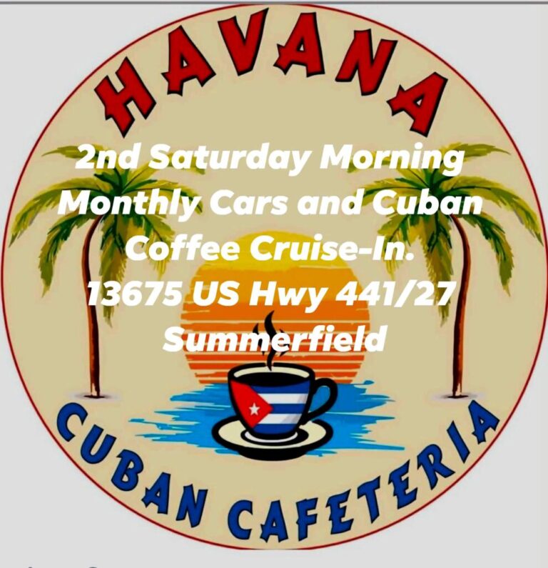 Flyer for Havana Cuban Cafeteria Monthly Cars and Cuban Coffee Cruise-In