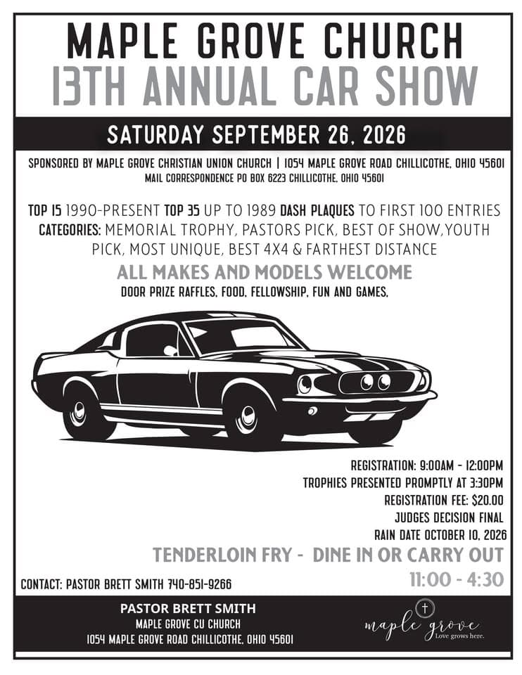 Flyer for Maple Grove Church 13th Annual Car Show