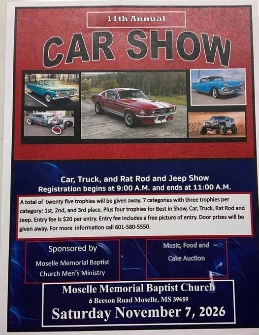 Moselle Memorial Baptist Church 11th Annual Car Show Graphic