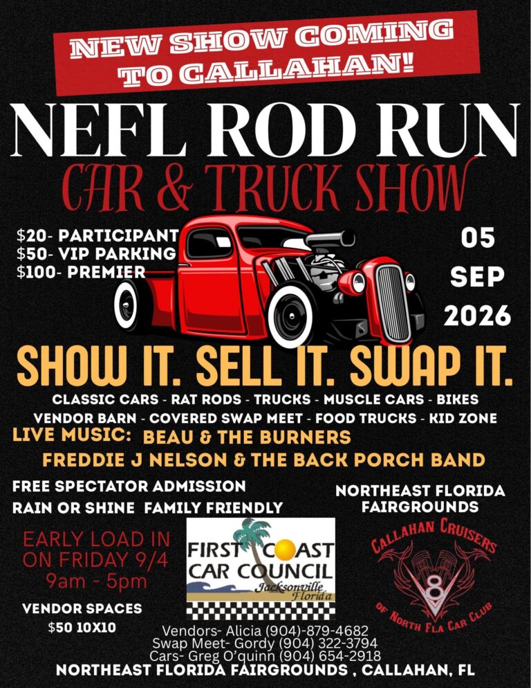 Flyer for NEFL Rod Run Car & Truck Show