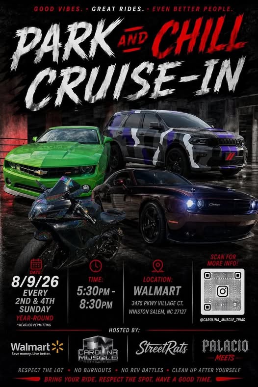 Flyer for Park and Chill Cruise-In