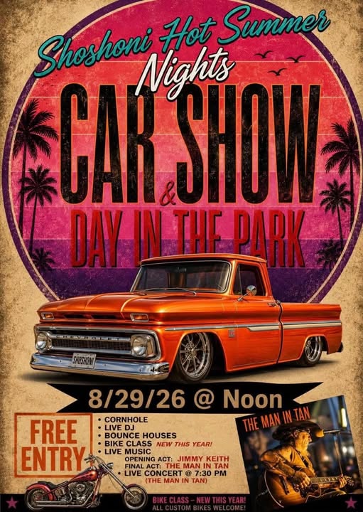 Flyer for Shoshoni Hot Summer Nights Car Show & Day in the Park