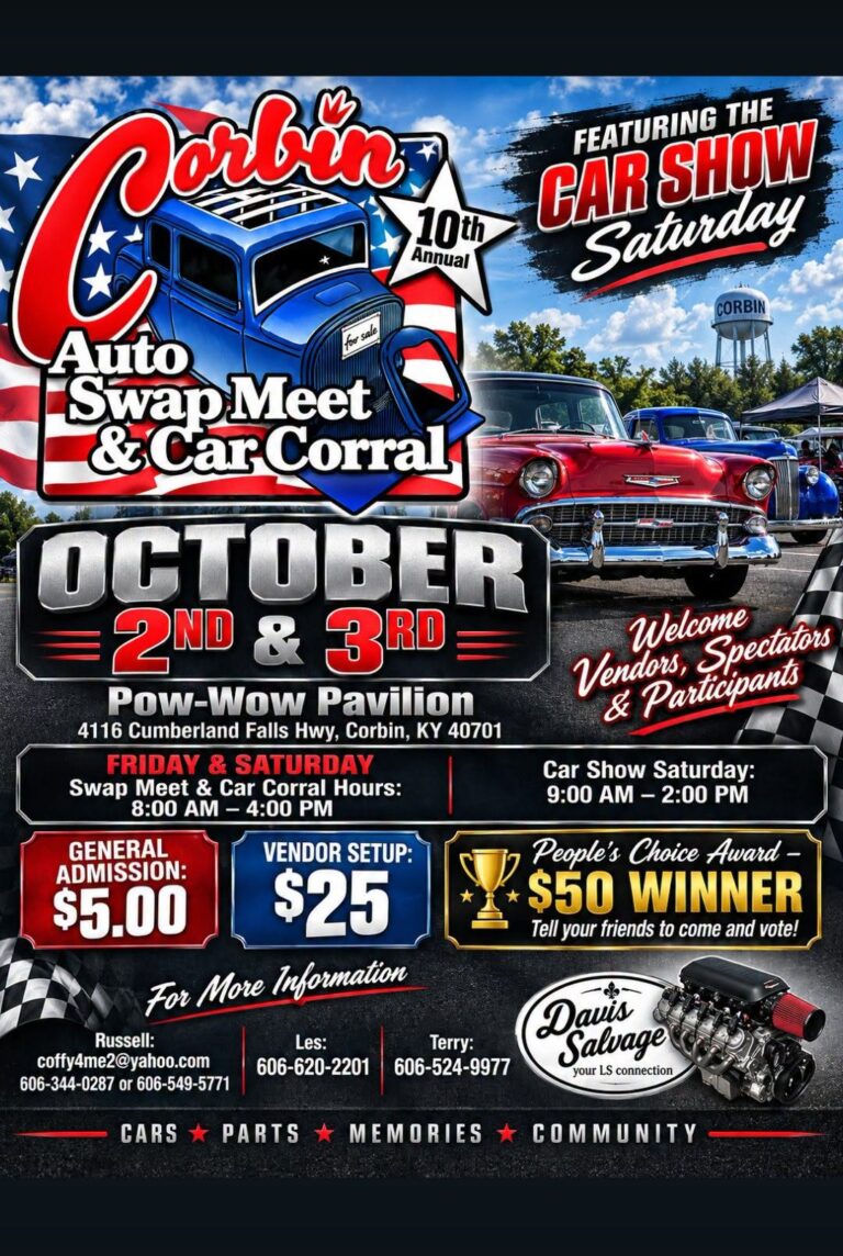 Flyer for 10th Annual Corbin Auto Swap Meet & Car Corral