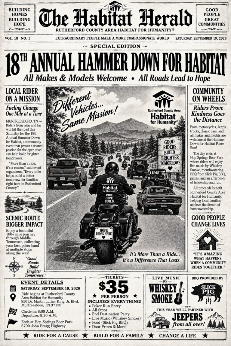 Flyer for 18th Annual Hammer Down for Habitat Poker Run