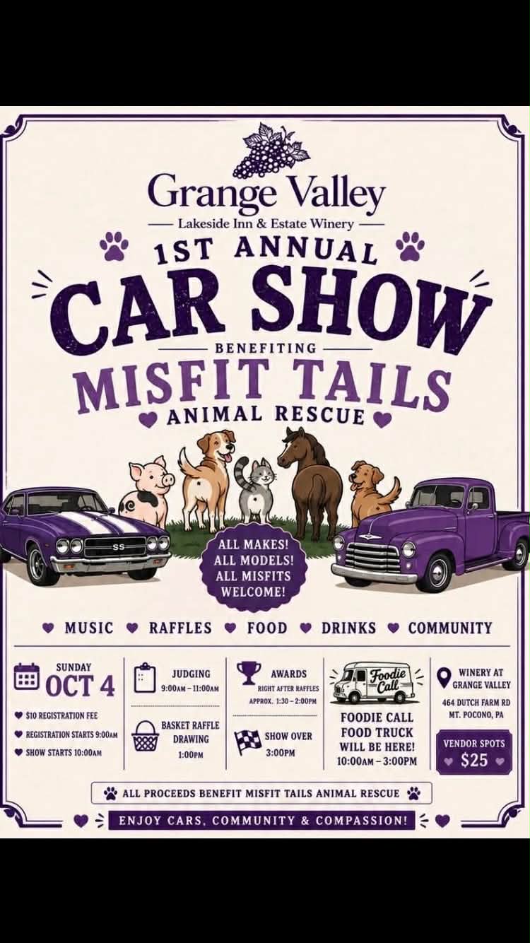 Flyer for 1st Annual Car Show Benefiting Misfit Tails Animal Rescue