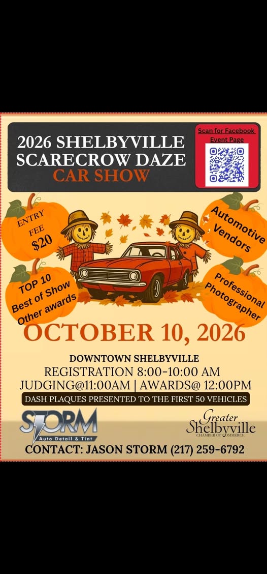 Flyer for 2026 Shelbyville Scarecrow Daze Car Show