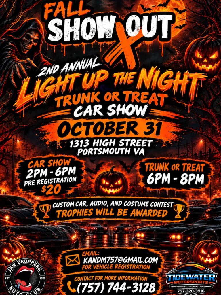 Flyer for 2nd Annual Fall Show Out Light Up the Night Trunk or Treat Car Show
