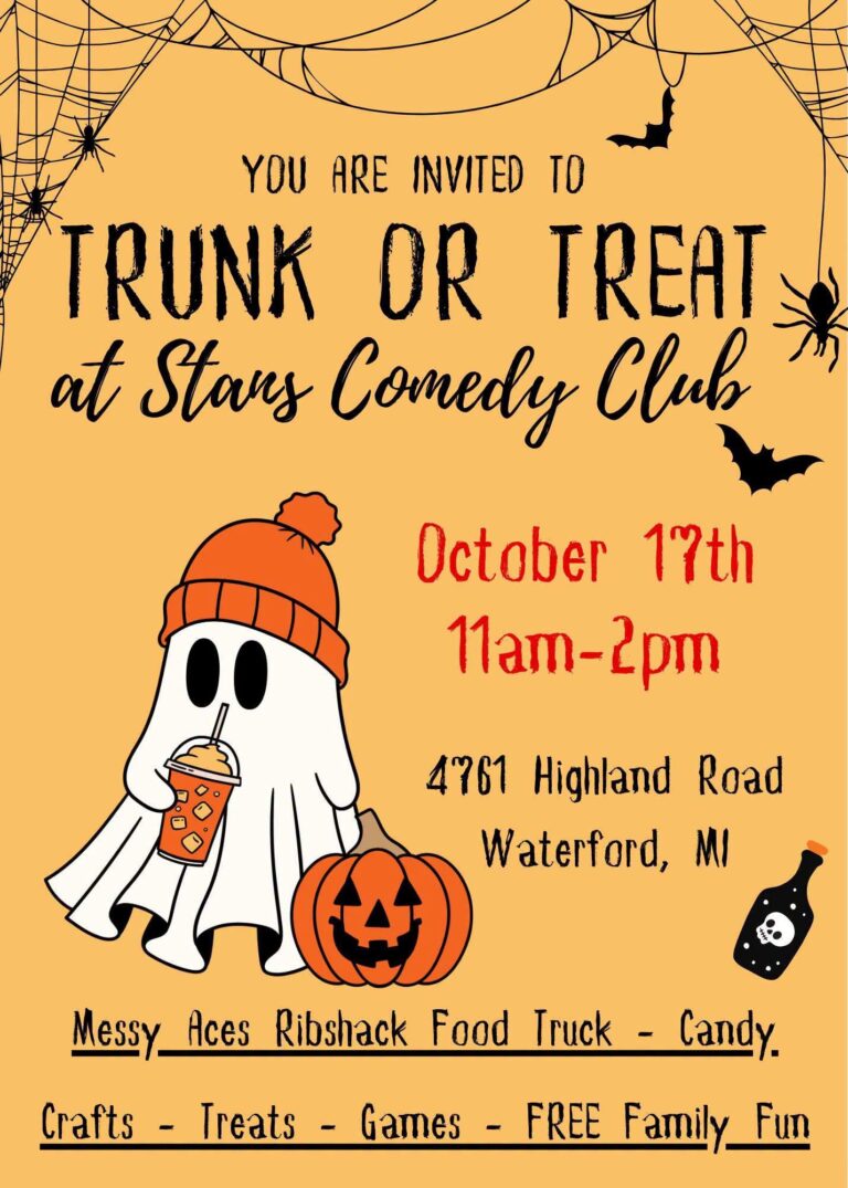 Flyer for 2nd Annual Trunk or Treat at One Night Stan’s Comedy Club