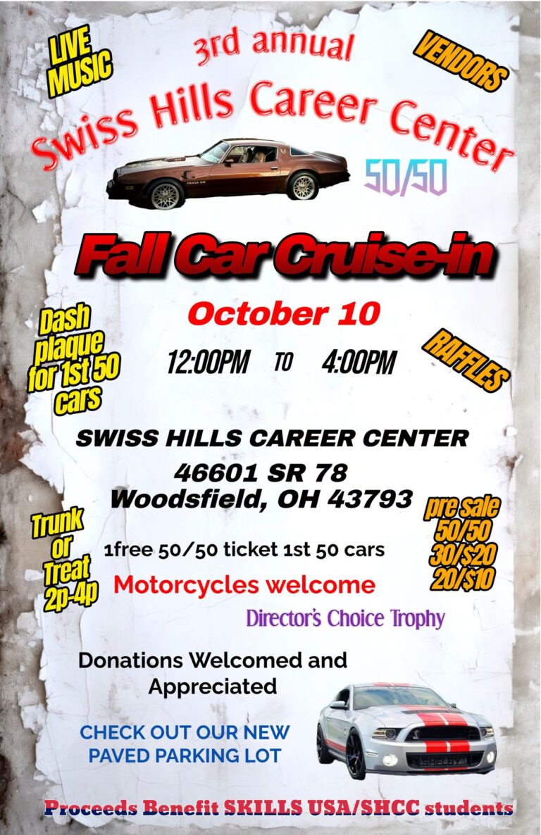 Flyer for 3rd Annual Swiss Hills Career Center Fall Car Cruise-In